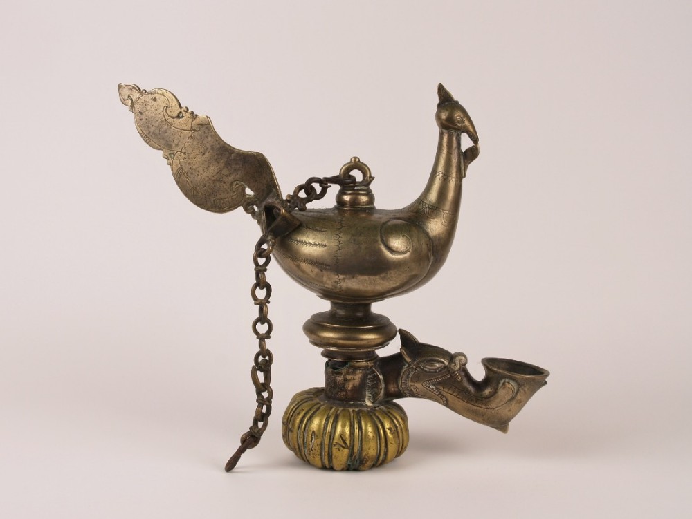 A Rare 17th / 18th C. Sri Lankan Mixed Brass Temple Lamp Suspended