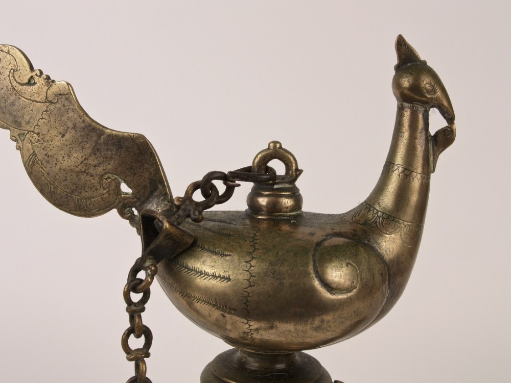 A Rare 17th / 18th C. Sri Lankan Mixed Brass Temple Lamp Suspended