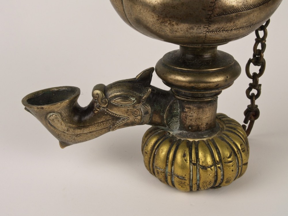 A Rare 17th / 18th C. Sri Lankan Mixed Brass Temple Lamp Suspended