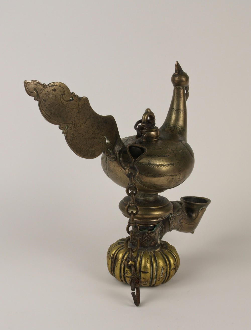 A Rare 17th / 18th C. Sri Lankan Mixed Brass Temple Lamp Suspended