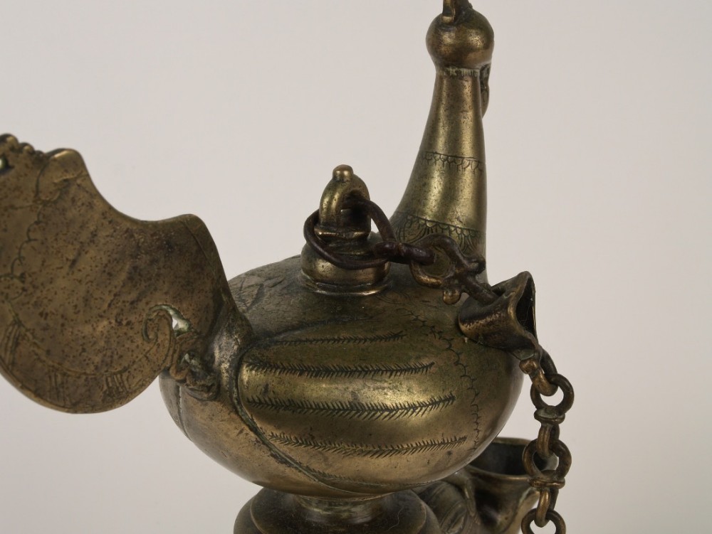 A Rare 17th / 18th C. Sri Lankan Mixed Brass Temple Lamp Suspended