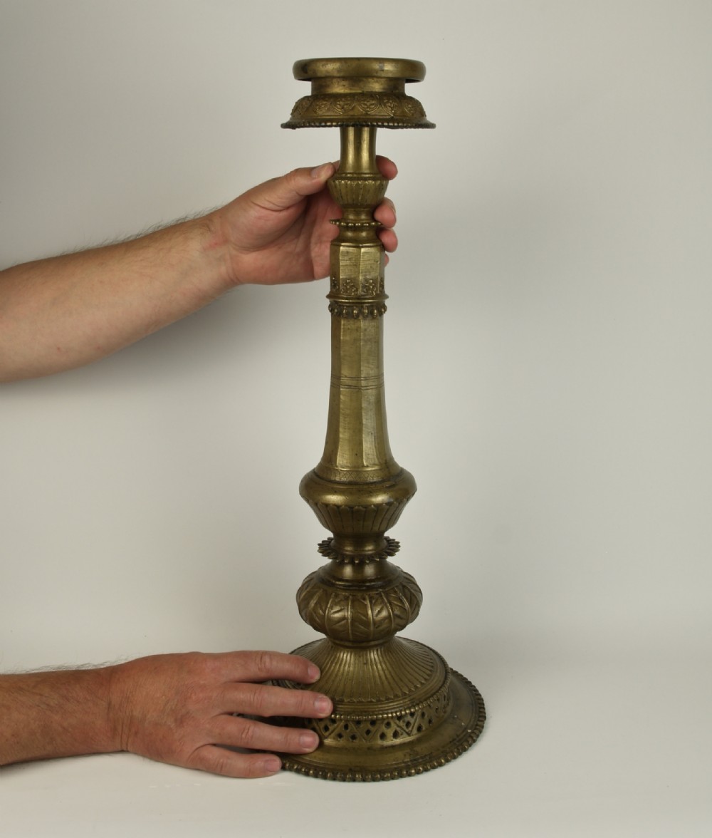 A Large And Impressive 18th Century Mughal Cast Brass Lamp Stand