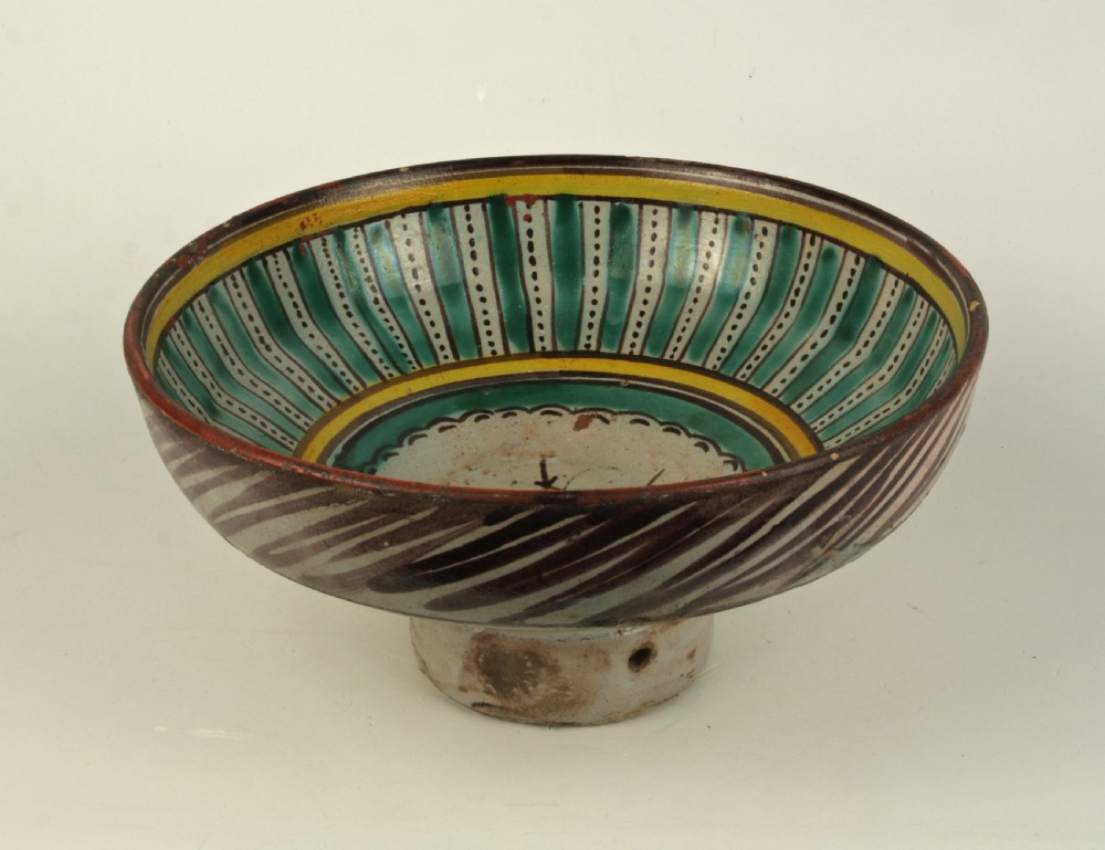 An Islamic Tin Glazed Pottery Pedestal Bowl Fez, Morocco Early To