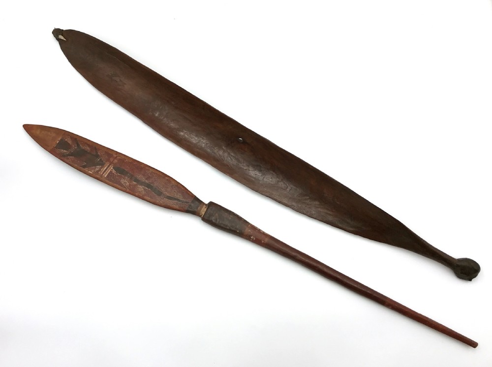 A Native Australian "woomera" (spear Thrower) & Dance Spear Late 19th