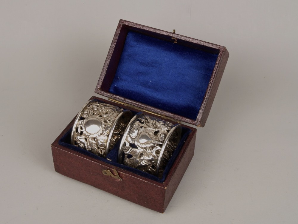 a cased pair of chinese export silver napkin rings by wang hing c 1890