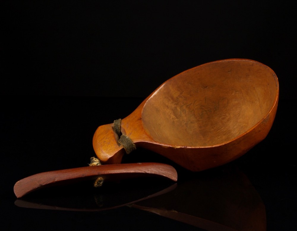 a dated canadian carved wood canoe cup toggle c 1929