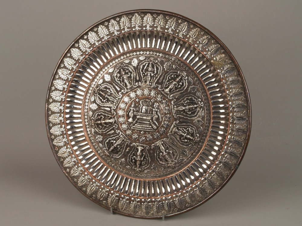 an early 20th c sri lankan silver overlaid copper charger