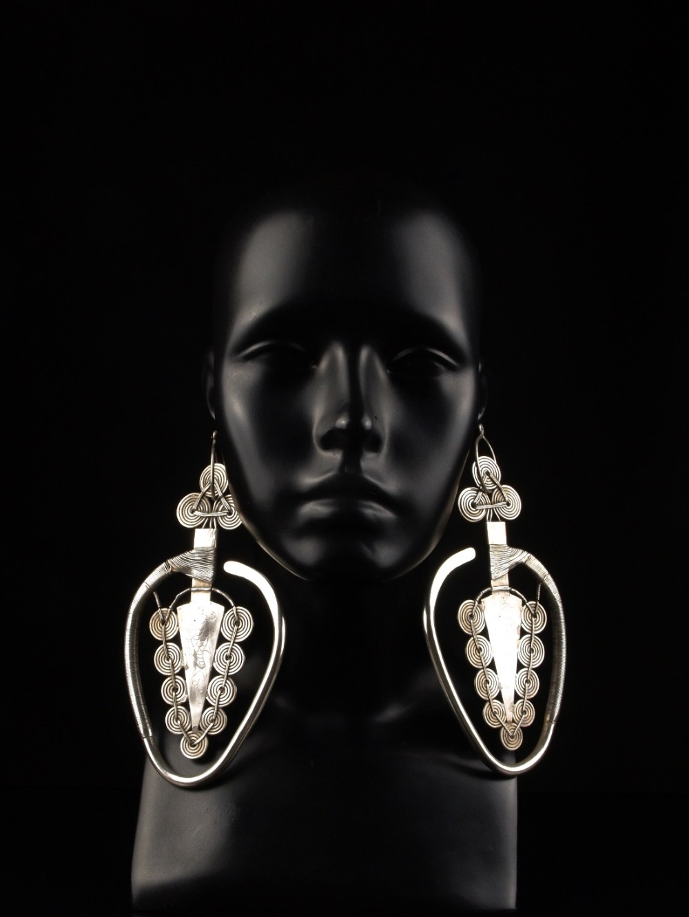 a pair of stunning vintage miao silver earweights ear ornaments northern thailand