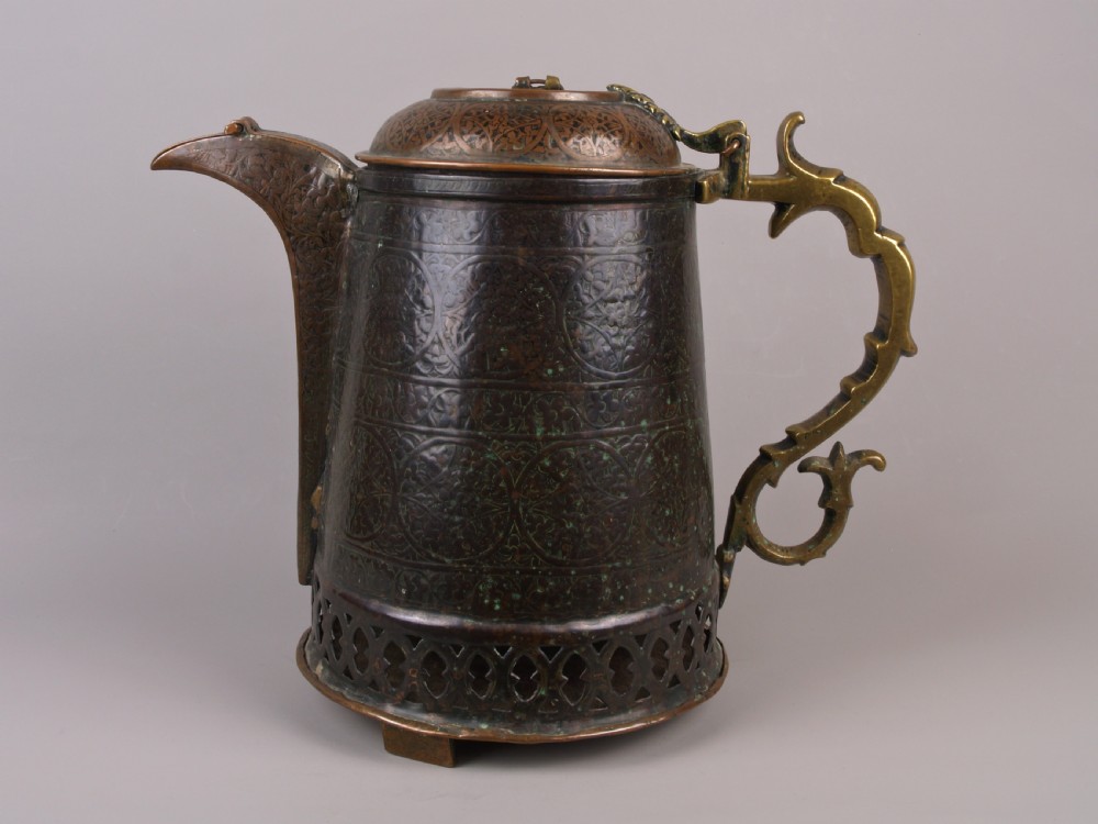 an unusual early 19th century islamic copper brass samovar form brazier ewer kashmir or afghanistan