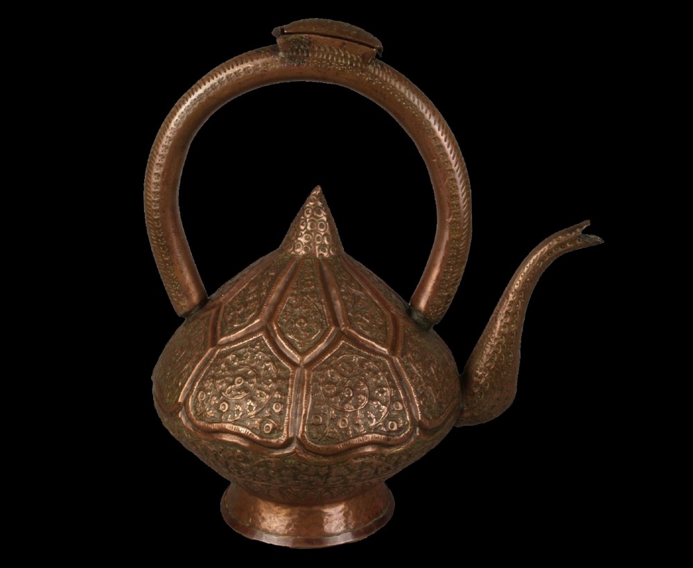 a 19th c kashmiri copper kamandal holy water carrier