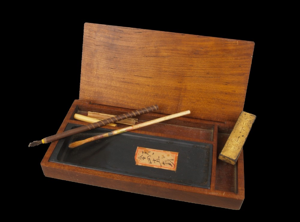an early 20th c japanese scholar's cased ink stone set suzuribaka