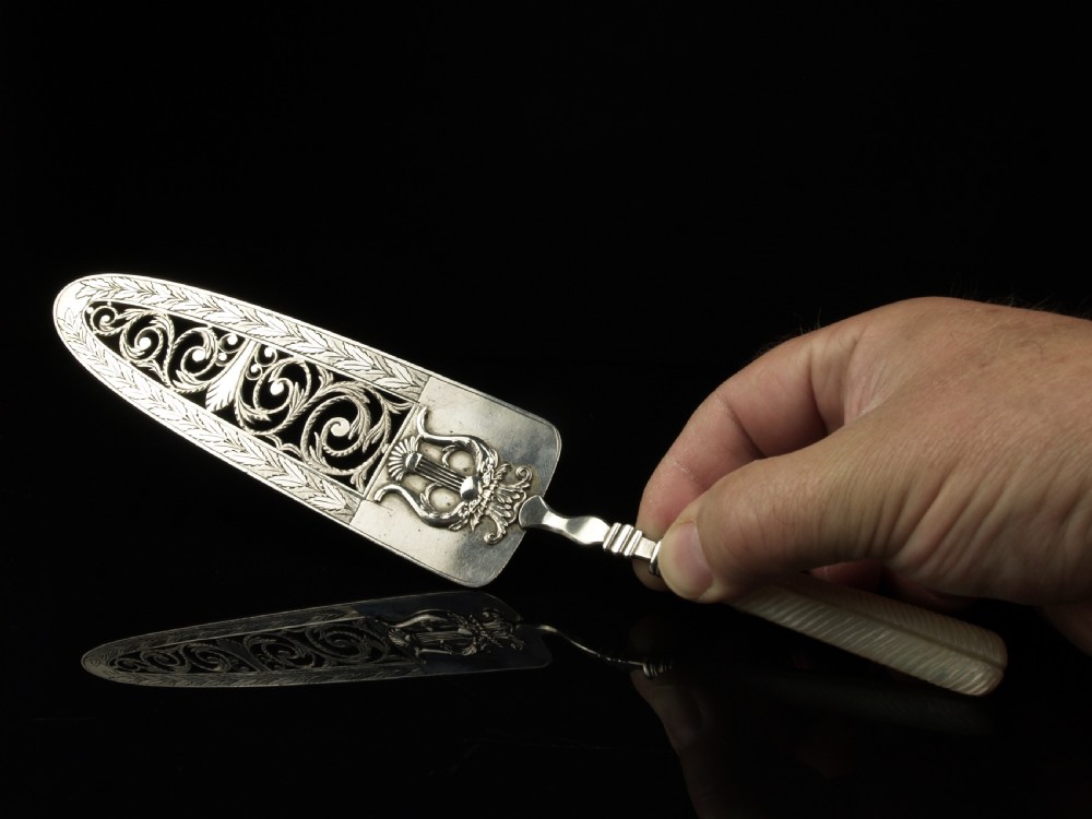 a fine neoclassical motherofpearl handled silver slice 18th century probably german
