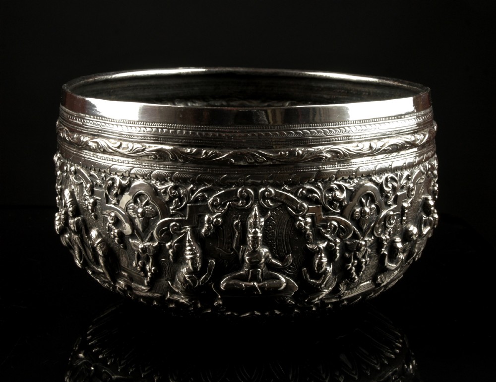 a fine burmese silverthabeikoffering bowl peacock mark circa 1890