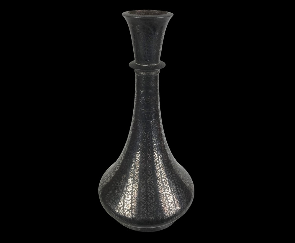 a mughal silver inlaid bidri huqqa base bidar india circa 1850