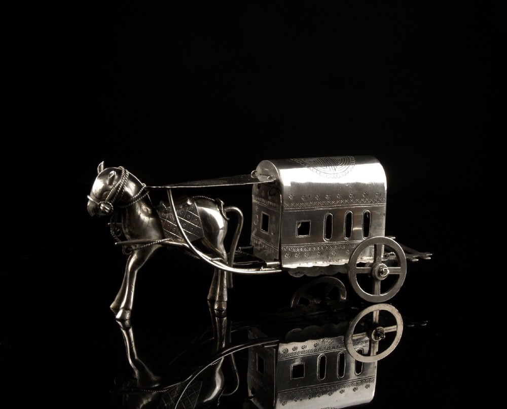 an unusual chinese export silver pomander in the form of a horse carriage circa 1900
