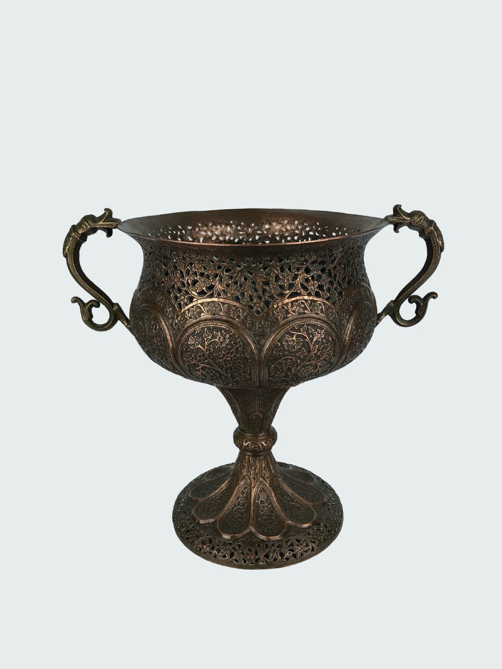 a large finely decorated copper brass pedestal bowl kashmir circa 1880