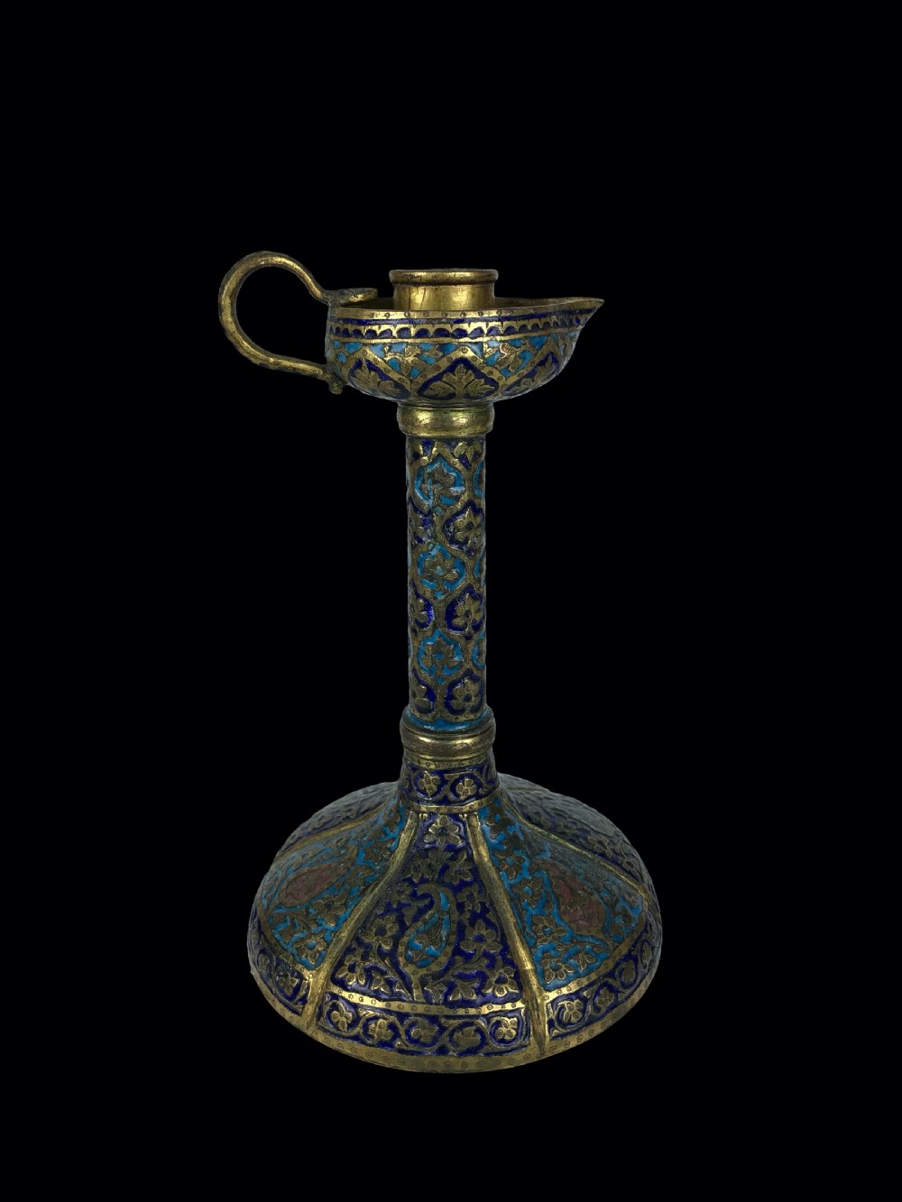 a polychrome enamelled gilt copper candle lamp kashmir circa 1880