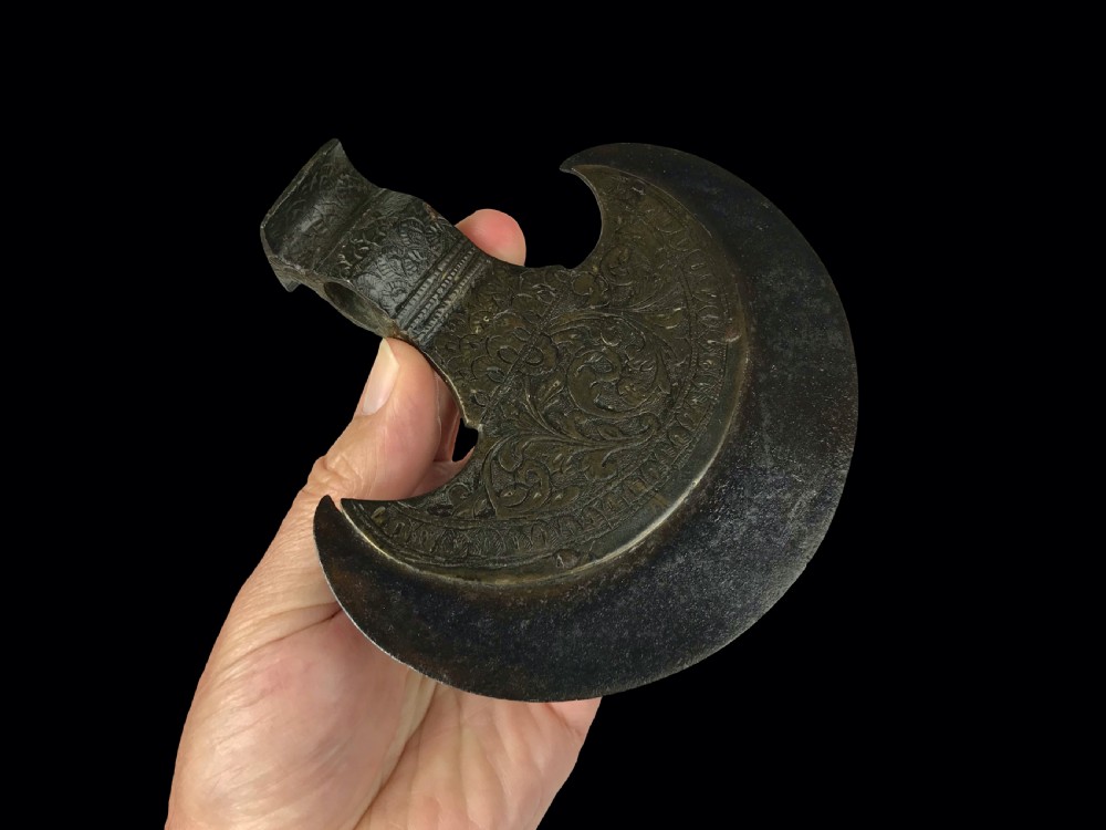 an indian brass and steel tabar fight axe head probably sindh 19th century