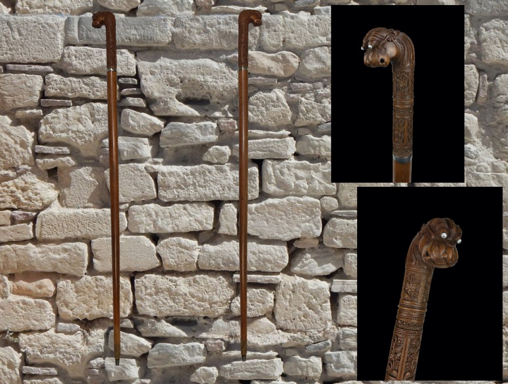 a fine silver mounted carved sandalwood walking stick mysore southern india 19th century