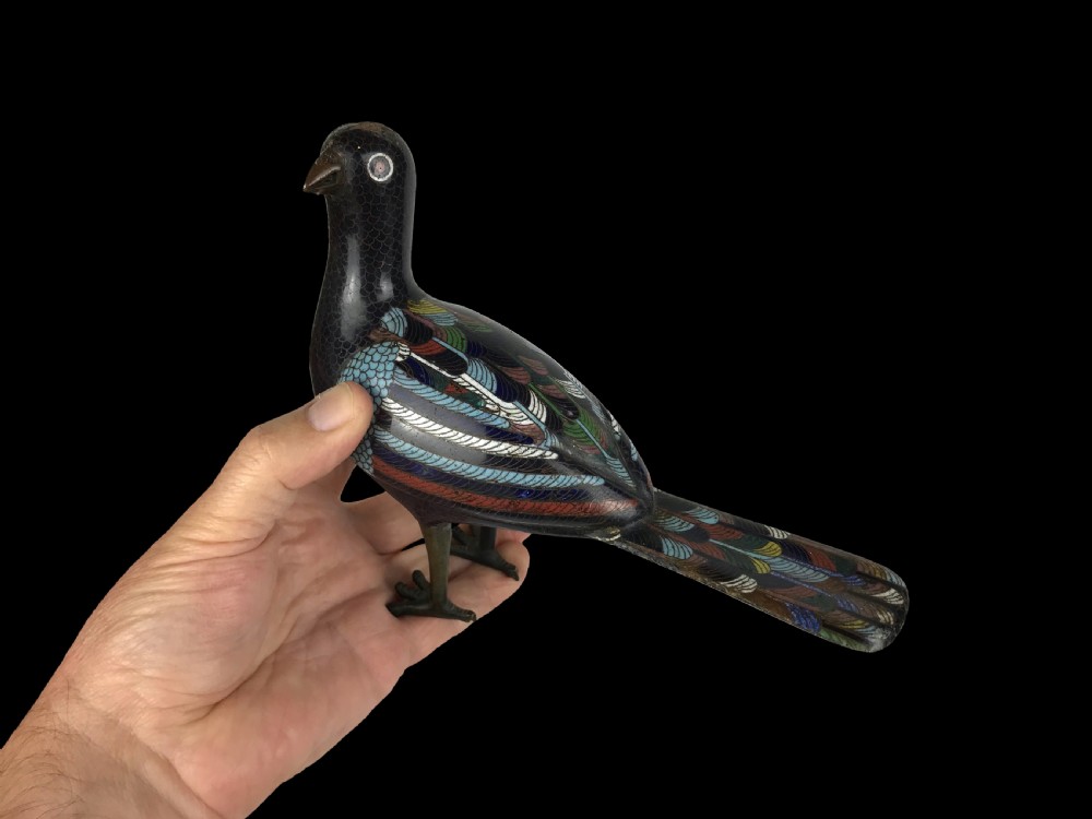 an unusual chinese cloisonn enamelled bronze pigeon mid to late 19th century