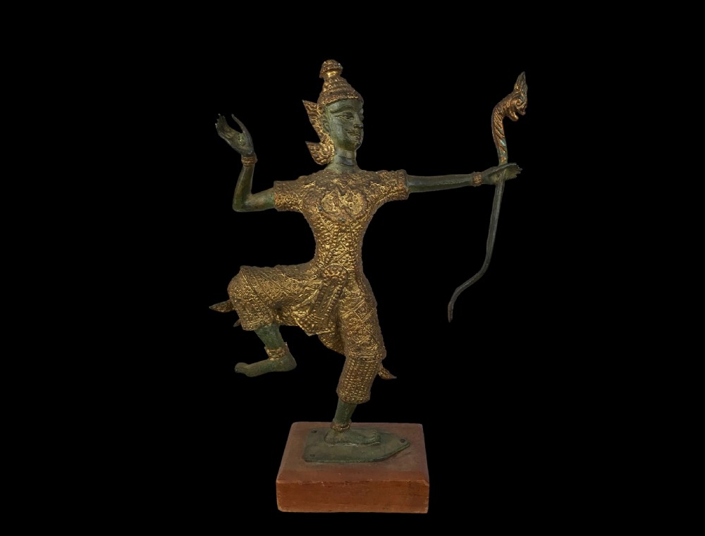 an unusual gilt bronze standing figure of lord rama thailand mid 20th century
