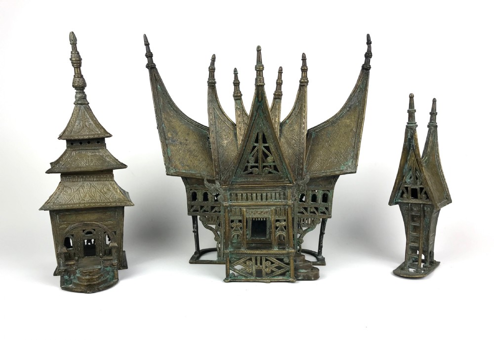 a large malay cast brass model 'menangkabau house' village sumatra indonesia circa 1920