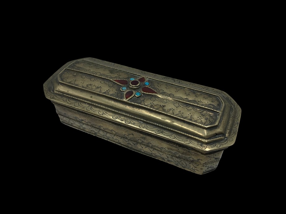 a semiprecious stone set cast brass betel box malay peninsular early 20th century