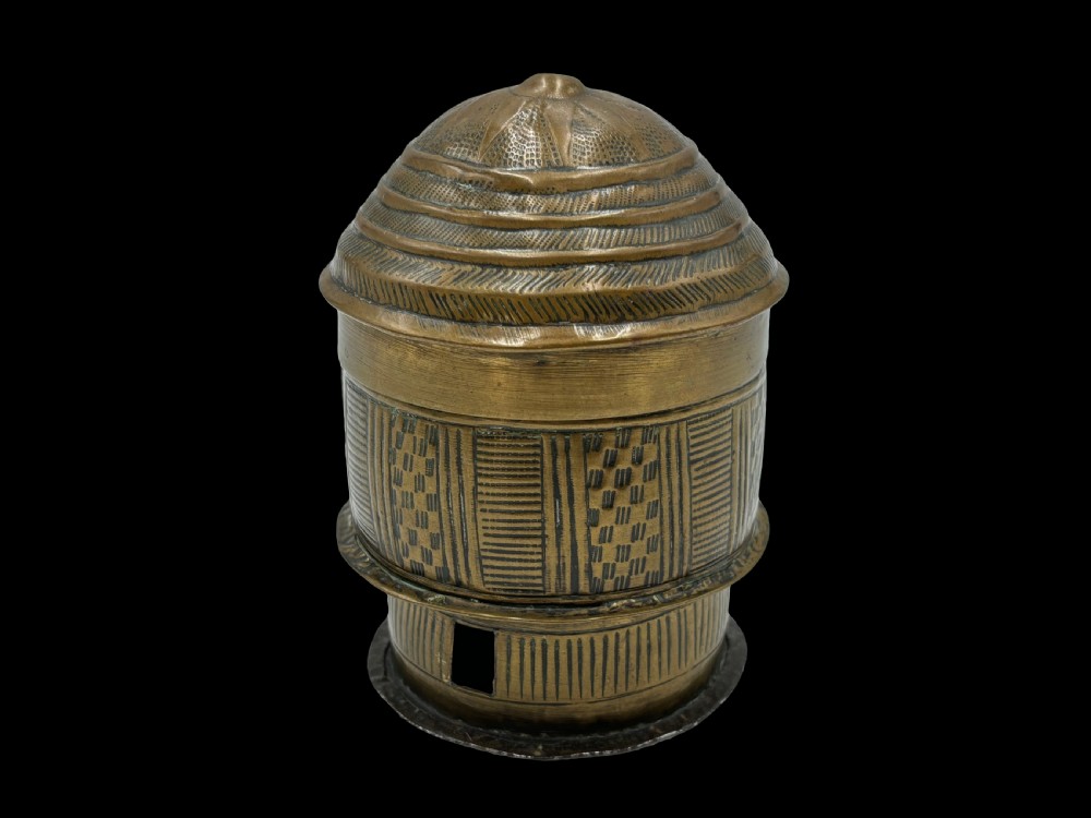 an asante ashanti wrought brass gold dust box 'forowa' ghana early 20th century