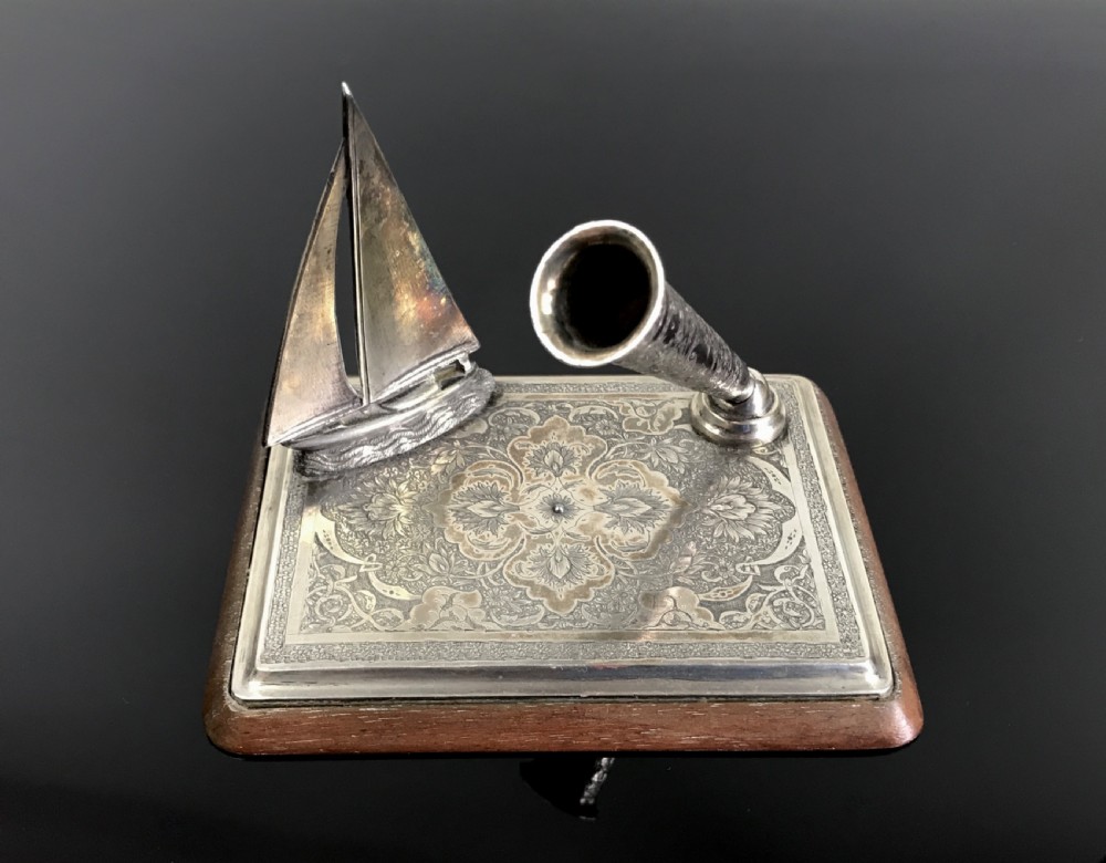 an unusual islamic silver pen stand yachting theme circa 1920