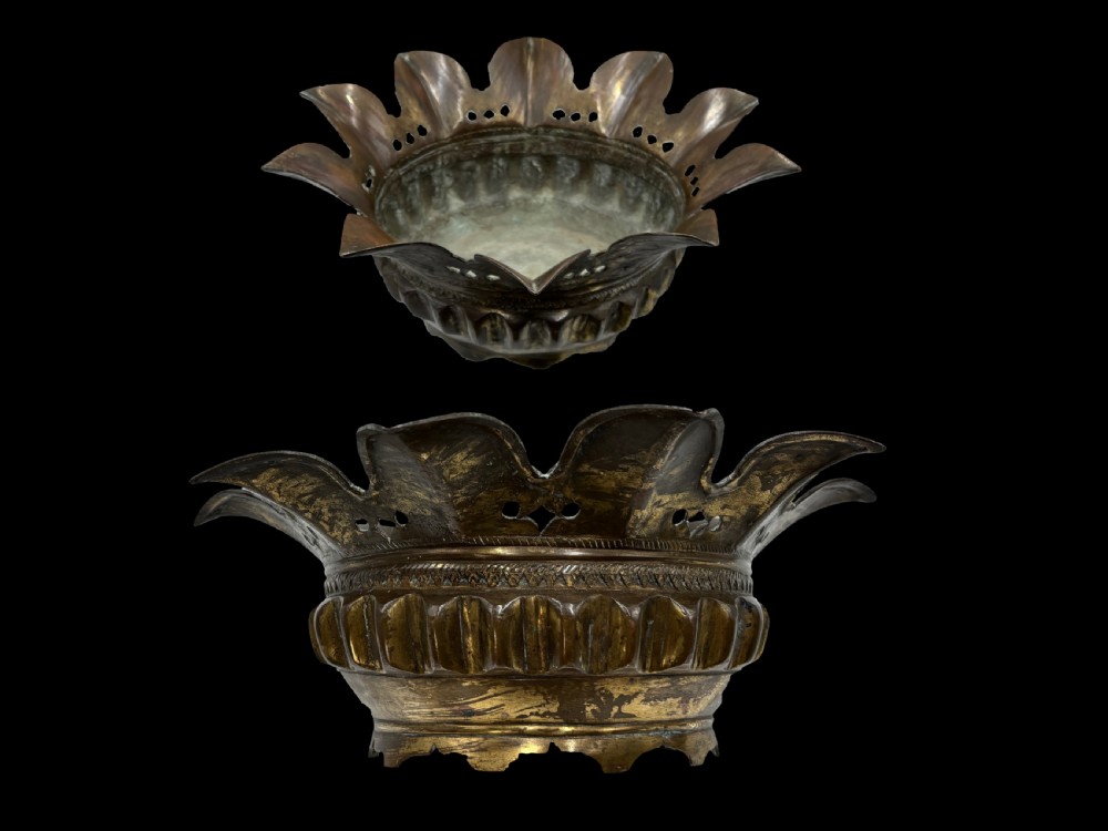 a pair of large malay cast brass lotus form planters western sumatra circa 1900