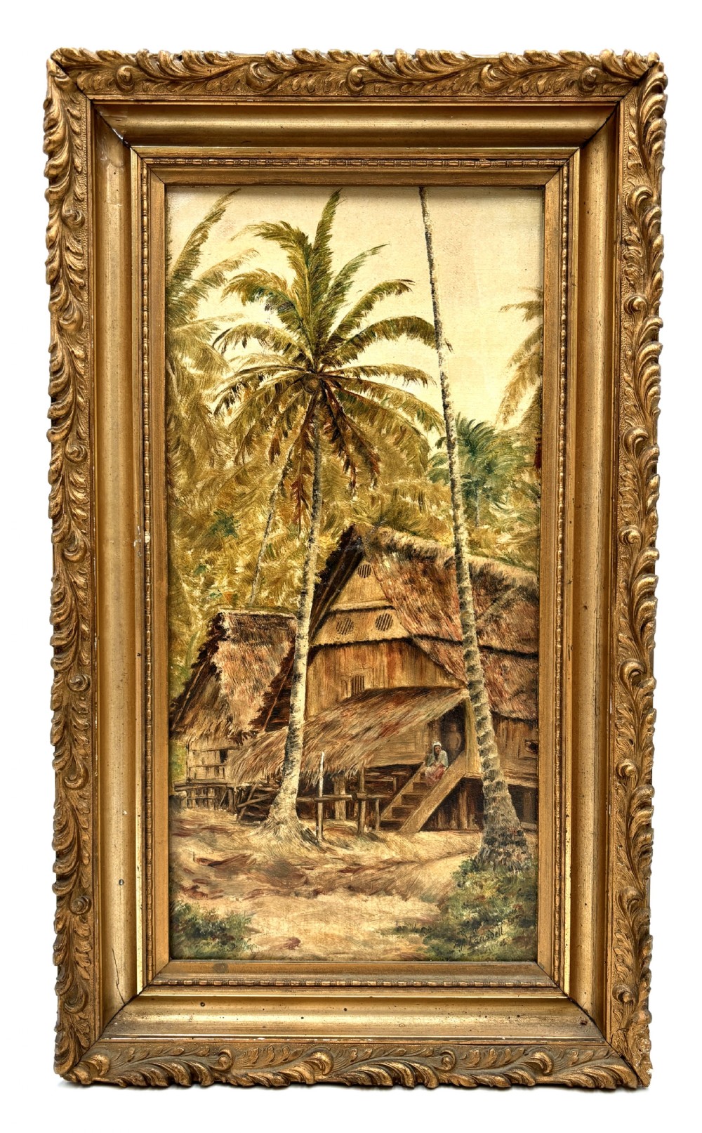 an original framed oil on canvas painting southeast asian village scene signed alf lansdell '05