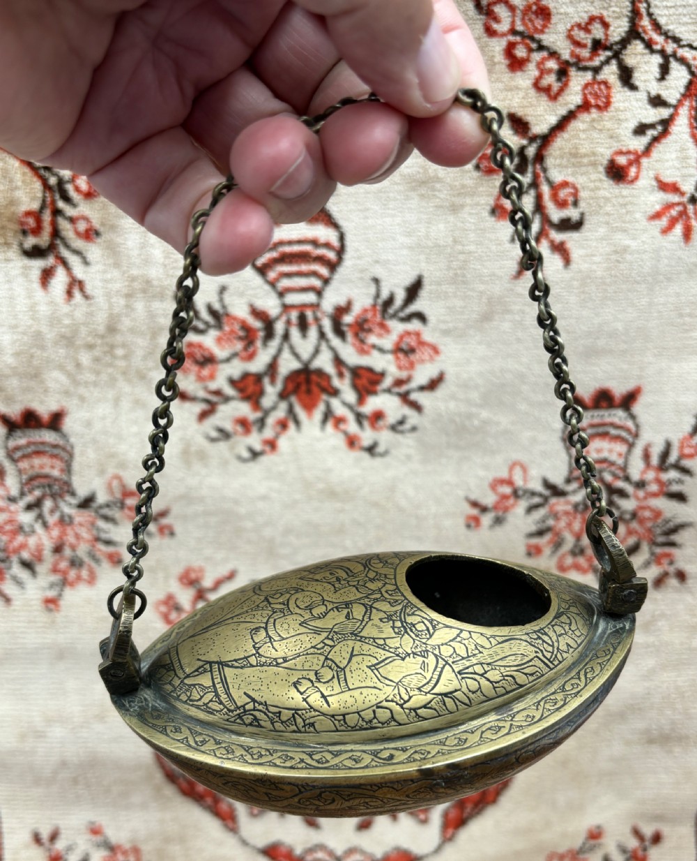 a finely decorated islamic brass kashkul dervish begging bowl circa 1900