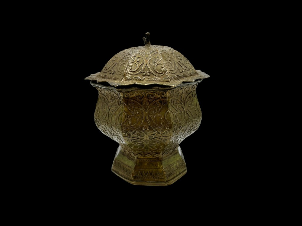 a small 'malay' cast brass oil jar cover padang highlands sumatra c 1900