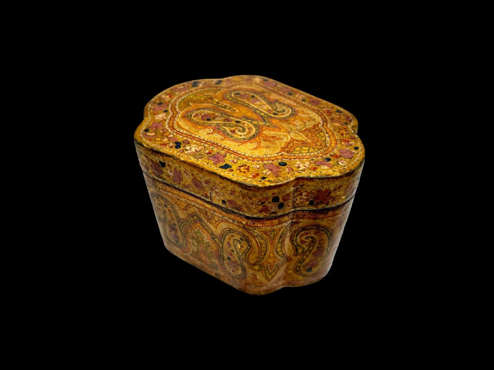 a fine tinplate lined shaped papiermch box signed kashmir circa 1880