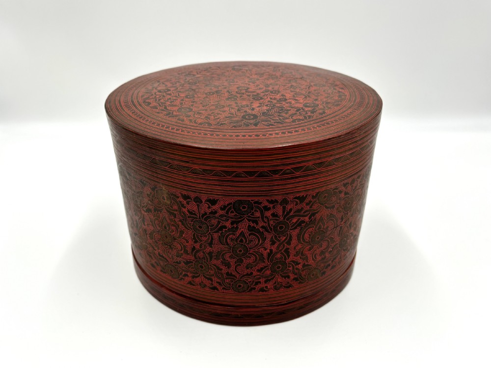 a large finely decorated lacquer rattan betel box burmese 19th century