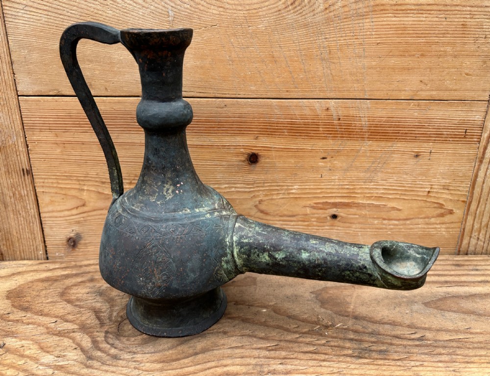 a rare islamic copper oil lamp chirag lahij azerbaijan 18th century