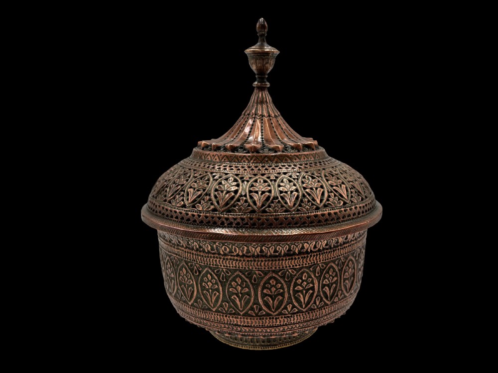 a finely decorated copper incense burner cover kashmir circa 1880